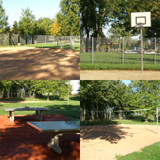Volleyball,- Fußball-, Basketballplatz, Tischtennisplatte